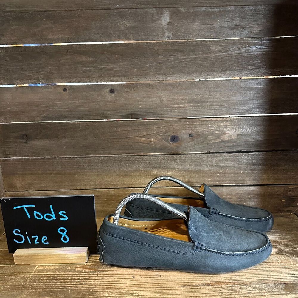 Mens Tods Navy Blue Nubuck Leather Slip‎ On Driving Shoes Loafers Size 8 M GUC
